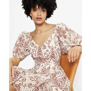 TED BAKER Elizaaa Broderie Mini Dress With Puff Sleeves White Print 8-10 US NWT